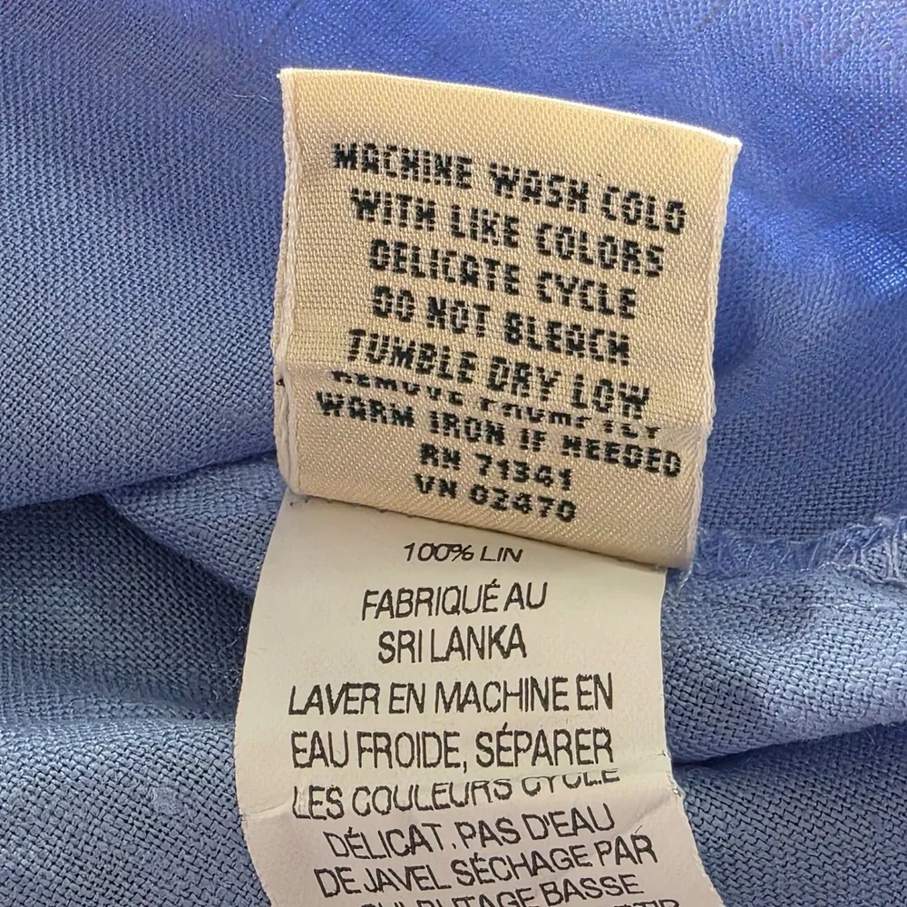 LL Bean Womens Blue 100% Linen 3/4 Sleeve‎ Button Down Shirt 280381 Medium - Picture 5 of 6